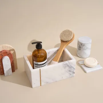 Stylish Nordic Luxury Marble Bathroom Wash Set: Including Square Grey Bath Accessories, Storage Box, and Vanity Jar