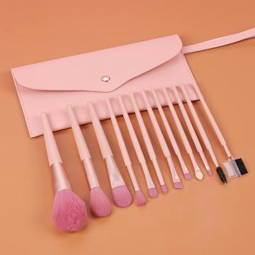 Kuas makeup pink menawan dengan tas PU