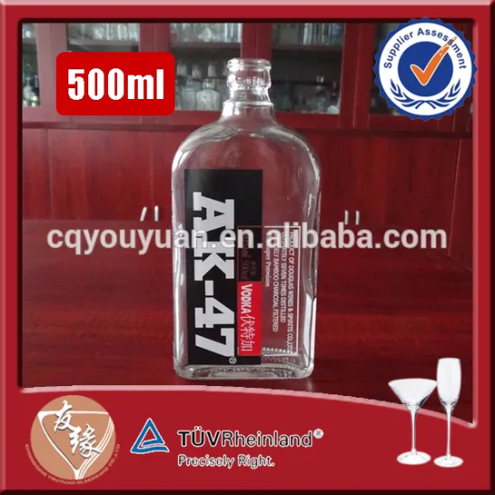 Cheap stunning custom design 500ml flask whisky packaging glass bottle