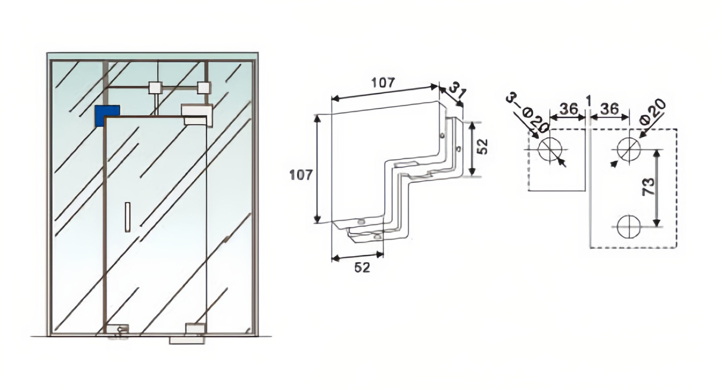 Glass cutout dimensions for AQJ006 L-shape connector