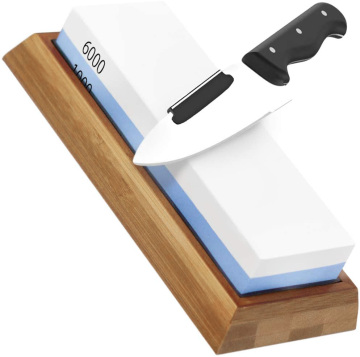 Double-Sided Natural Water Stone Knife Sharpening Stone Set with Bamboo Base (1000/6000 Grit)