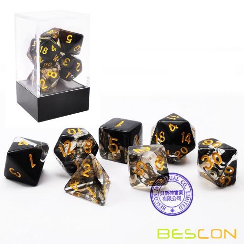 Bescon Crystal Black Juego de dados de polietileno de 7 piezas, Bescon Polyhedral RPG Dice Set Crystal Black