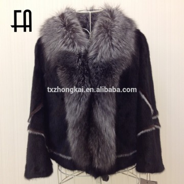 Factory direct wholesale high quality mink coat with fox fur collar