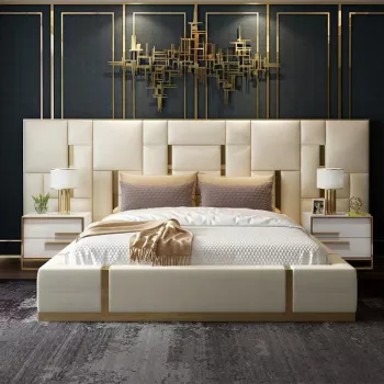 Leather Bedroom Furniture: Large Backboard Double King Bed for Apartments