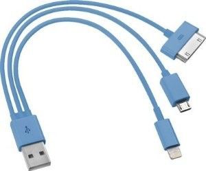 Blue Micro-usb Cell Phone Data Cables 3-in-1 For Apple Iphone 5 / 5s