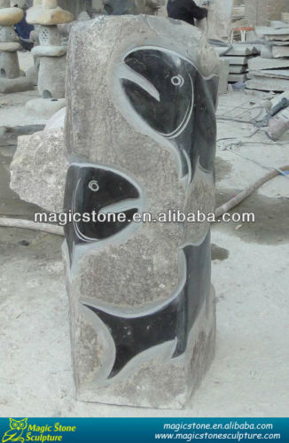 garden stone fish statue natural basalt stone