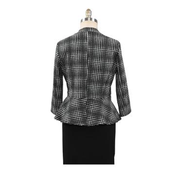 Fashion Office Ladies Black Houndstooth Coats