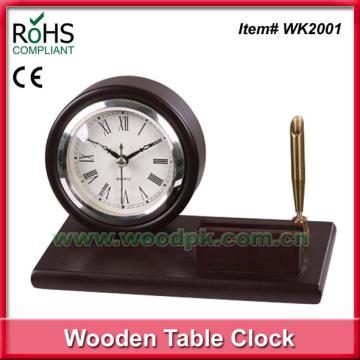Wooden Table Clock with Pen Holder