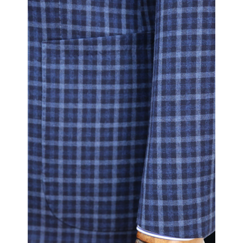 Dark Blue Plaid Blazer with Notch Lapel