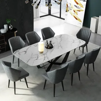 Modern Rectangle Sintered Stone Top Dining Table Set for 6 with Stainless Steel