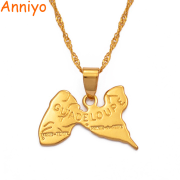 Anniyo Map of guadeloupe necklace pendants 45cm/60cm chain for women gold color jewelry france guadeloupe map #008010