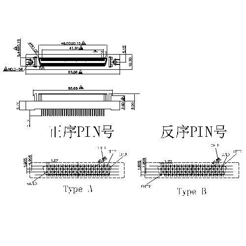 1.27mm Series 68P Receptacle Headers Straight-Angle Mount Pin Type