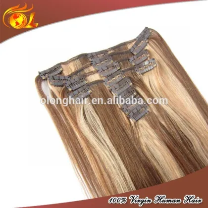Factory Wholesale Human Hair Chocolate Brown ombre Clip In Hair Extensions