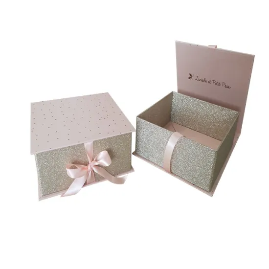 Luxury Glitter Paper Foldable Packaging Box with ribbon