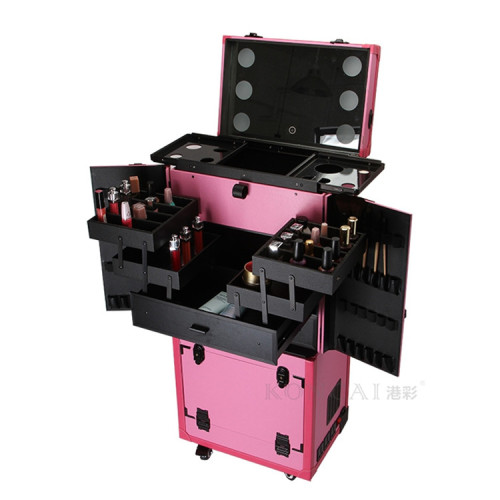 Professional Portable Luggage Large Cosmetic Case With Lights