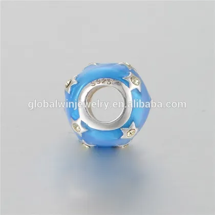 Light Blue Enamel Silver Beads Star Mould Inlaying Stones Silver Rhinestone Beads Silver Metal Beads