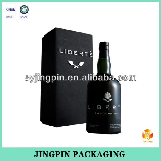 customized black wine packaging box with logo and stamping