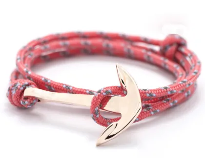 Alibaba popular sell jewelry silver charm logo/brand engraved red multi nautical rope bracelet for men and women