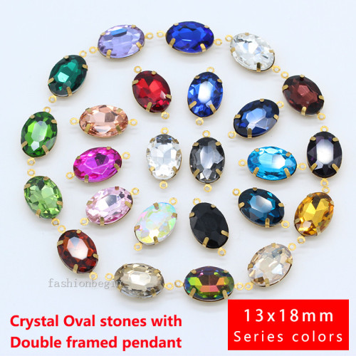 10p 13x18mm Oval crystal rhinestones Framed glass pendants necklace connector earring findings jewelry making 2-loop charm beads