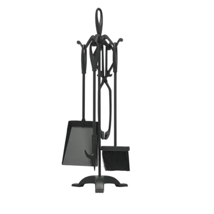 4 Piece Fireplace Tools Set with Shovel Tongs Poker Brush Stand Black Fireplace Accessories Tools