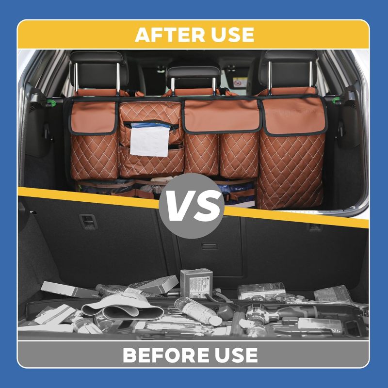 PU Leather Foldable Car Backseat Hanging Organizer