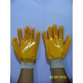 Yellow PVC single dipped gloves with knit wrist