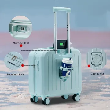 18 Inch Multifunctional Suitcase with Cup Holder for Students
