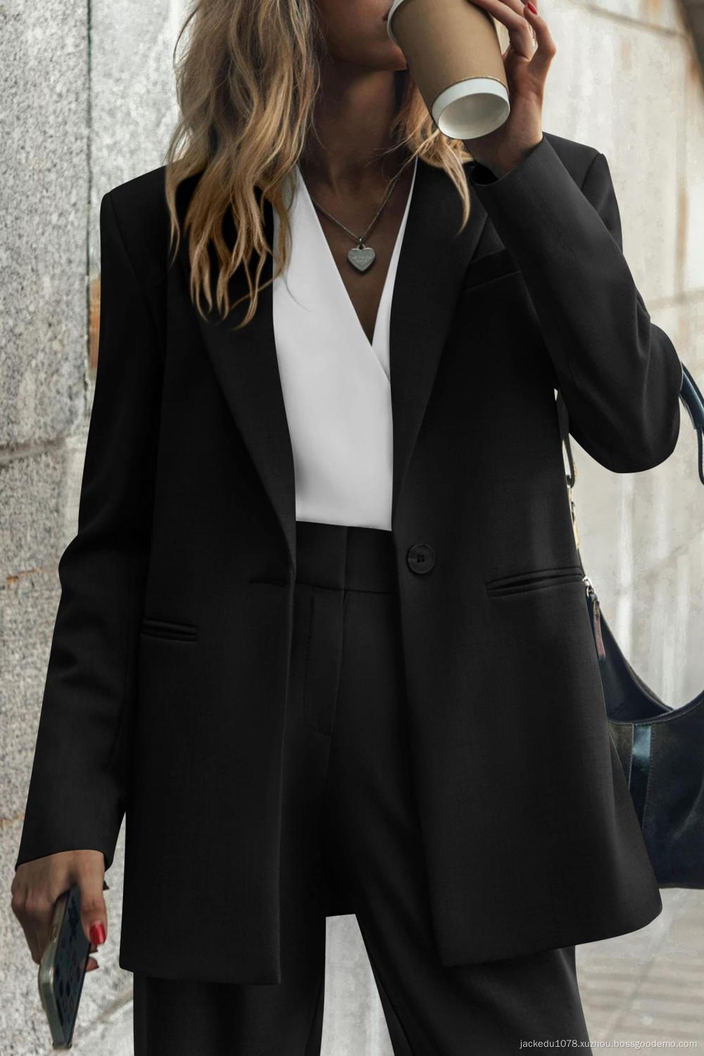 Women's 2023 Fall Two Piece Outfits Blazer Jacket and Wide Leg Pants Pockets Business Casual Suit Sets