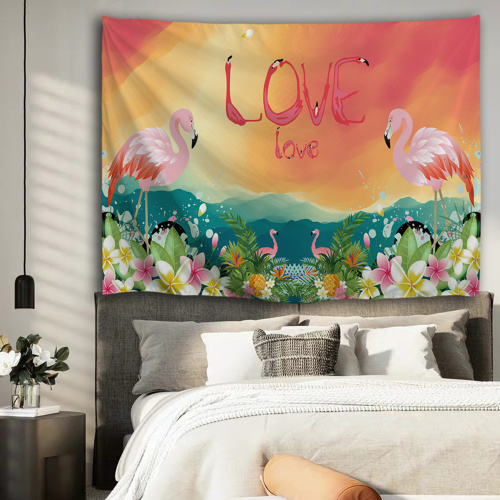 Flamingo Tapestry Flower Love Wall Hanging Tropical Garden Tapestry for Livingroom Bedroom Home Dorm Decor