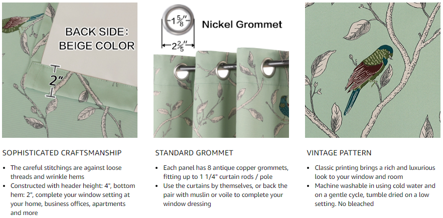 Woven Printed Bird Pattern Curtains