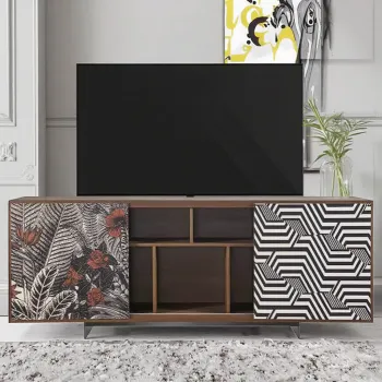 Simple Wood Glass TV Stand with Storage - Cheap