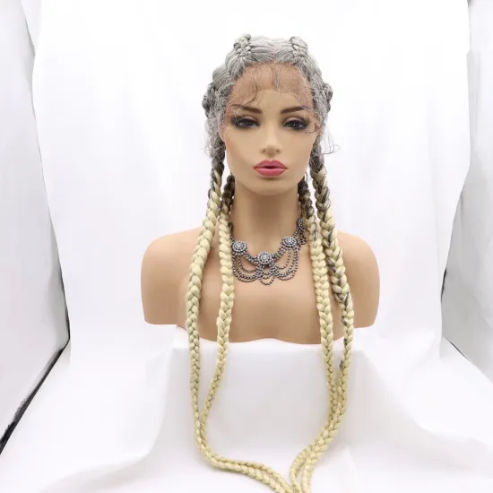 African Glueless Box Braids Wig Women Tresse Cornrow Baby Hair Remy Lace Braided Wig