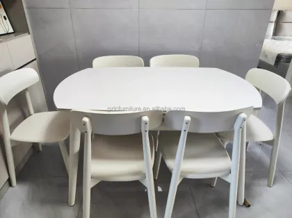 Creamy Style White Sintered Stone Dining Table Set - Telescoping Retractable Home Restaurant Hotel Folding Round Table Set