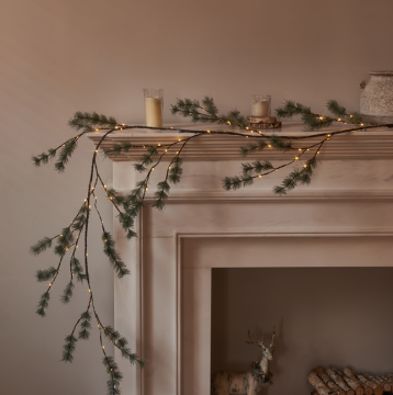 6 Foot Lighted Pine Twig Garland with 100 LED Copper Wire Fairy Lights