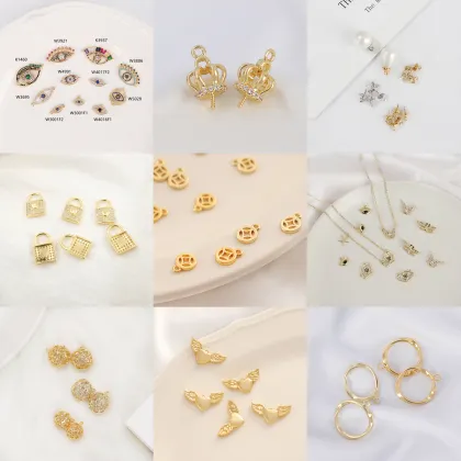 18K Gold Plated Brass Pendants with Micro Inlaid Zircon Arabic Numeral Charms for Jewelry Making