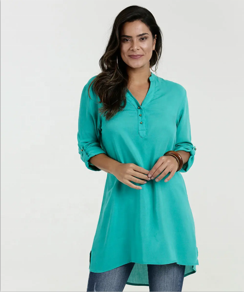 Loose SleeveLong shirt With V-Neck Long sleeve Blouse