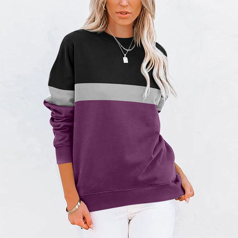 Sweat-shirt de bloc de couleurs de couleurs de l'équipage pour femmes