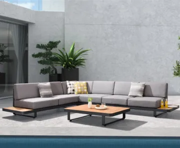 L Shape Teak Wood Aluminum Patio Furniture Outdoor Garden Sofa Set