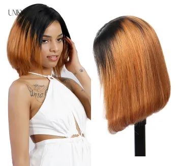 Uniky Hot selling 100% Brazilian Human Hair wig Unprocessed Virgin Human Hair 1b/27,1b/30 Straight 13*4 Bob Wig