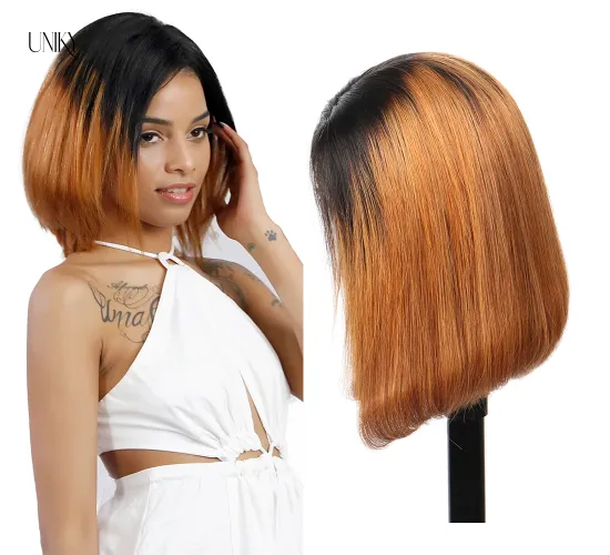 Uniky Hot selling 100% Brazilian Human Hair wig Unprocessed Virgin Human Hair 1b/27,1b/30 Straight 13*4 Bob Wig