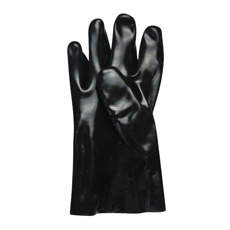 Black PVC flannelette gloves with smooth finish