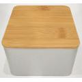 Square Cookie Tin Box with Wood lid