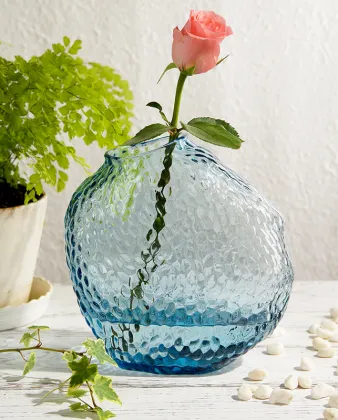 Smoky Blue Irregularly Shaped Erose Literary Glass Vase