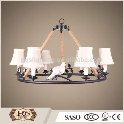 Holy pigeon wrapped rope pendant light with fabric shade, chandelier lights
