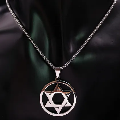 Silver Stainless Steel Star of David Necklace for Men and Women - Hombre N6318S02