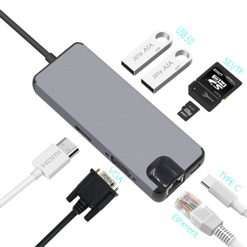 Ethernet Adapter SD/TF USB Hub Converter 4K HDMI VGA Type C 3.0 USB to RJ45 Lan Network Card For Macbook Mate book Samsung