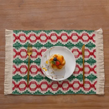 Bohemian Style Western Placemats - Christmas Cotton Tassel Washable Rugged Mats