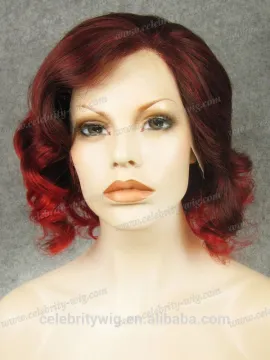 Ombre reddish color short hair wave lace front wig synthetic hair