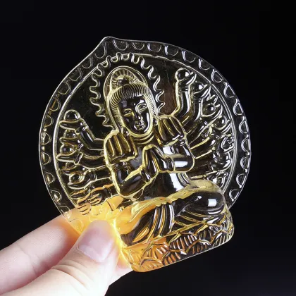 Folk Art 3D Guanyin Statue: Healing Crystal Carving for Temple Souvenirs