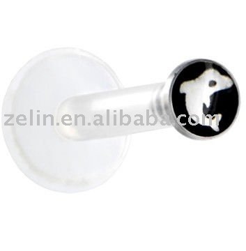 Black and White DOLPHIN Logo Push In Lip Labret ring body jewelry